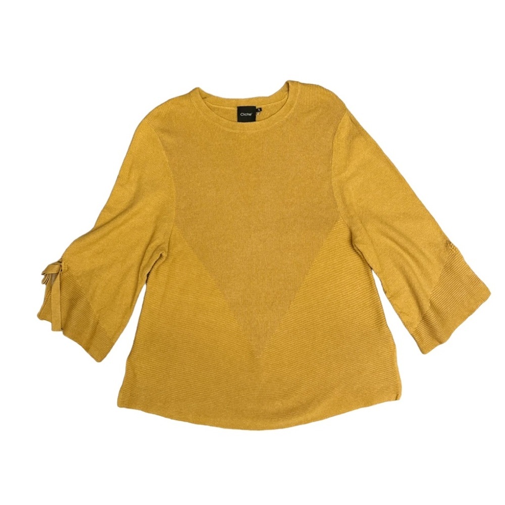 CLICHE by MICHELLE NICOLE Sweater Womens Size Small Yellow Gold 3/4 Sleeves - Picture 2 of 11
